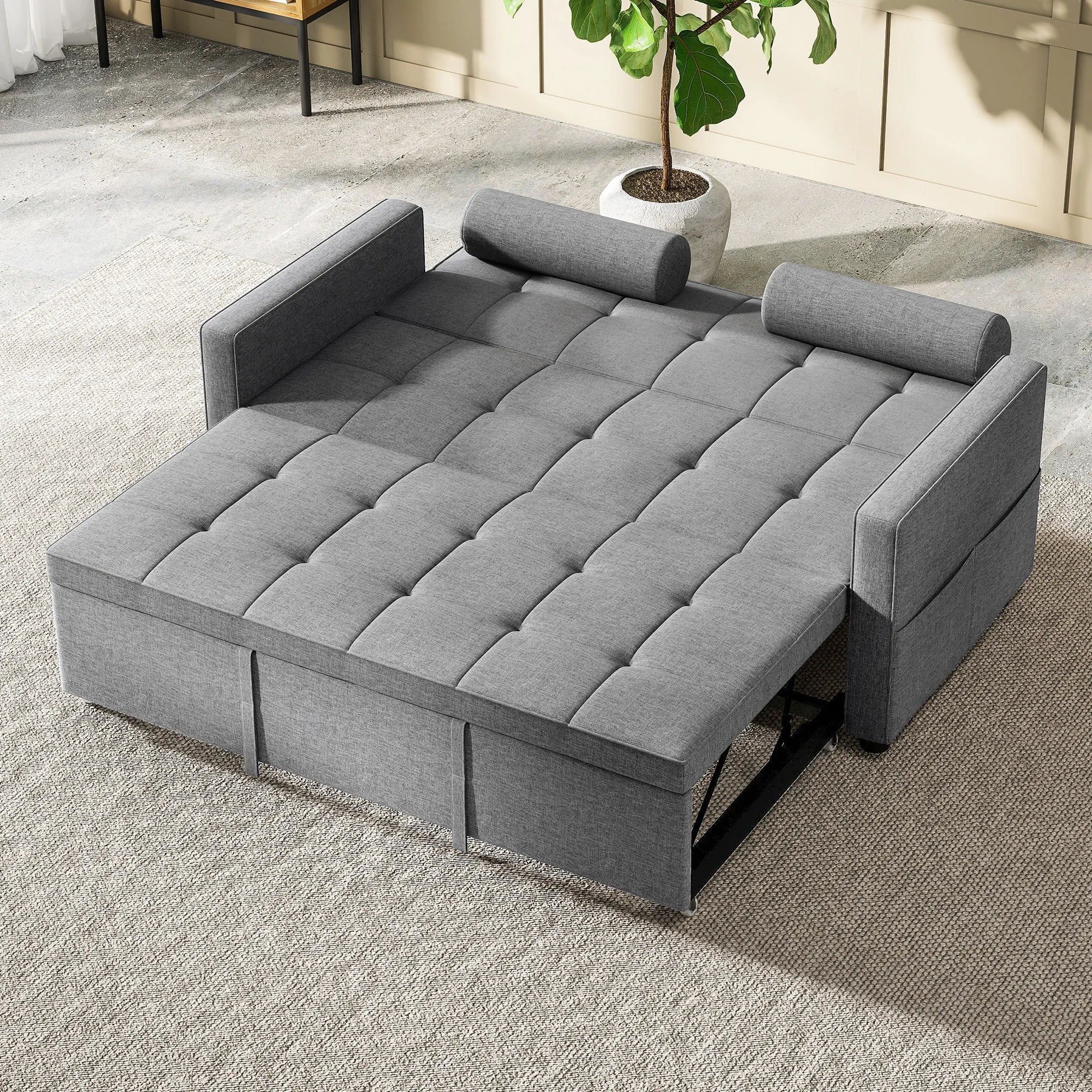 Canapé Convertible HOMCOM 3-en-1 avec Double Lit Gigogne – Confort Familial 2 Places Gris