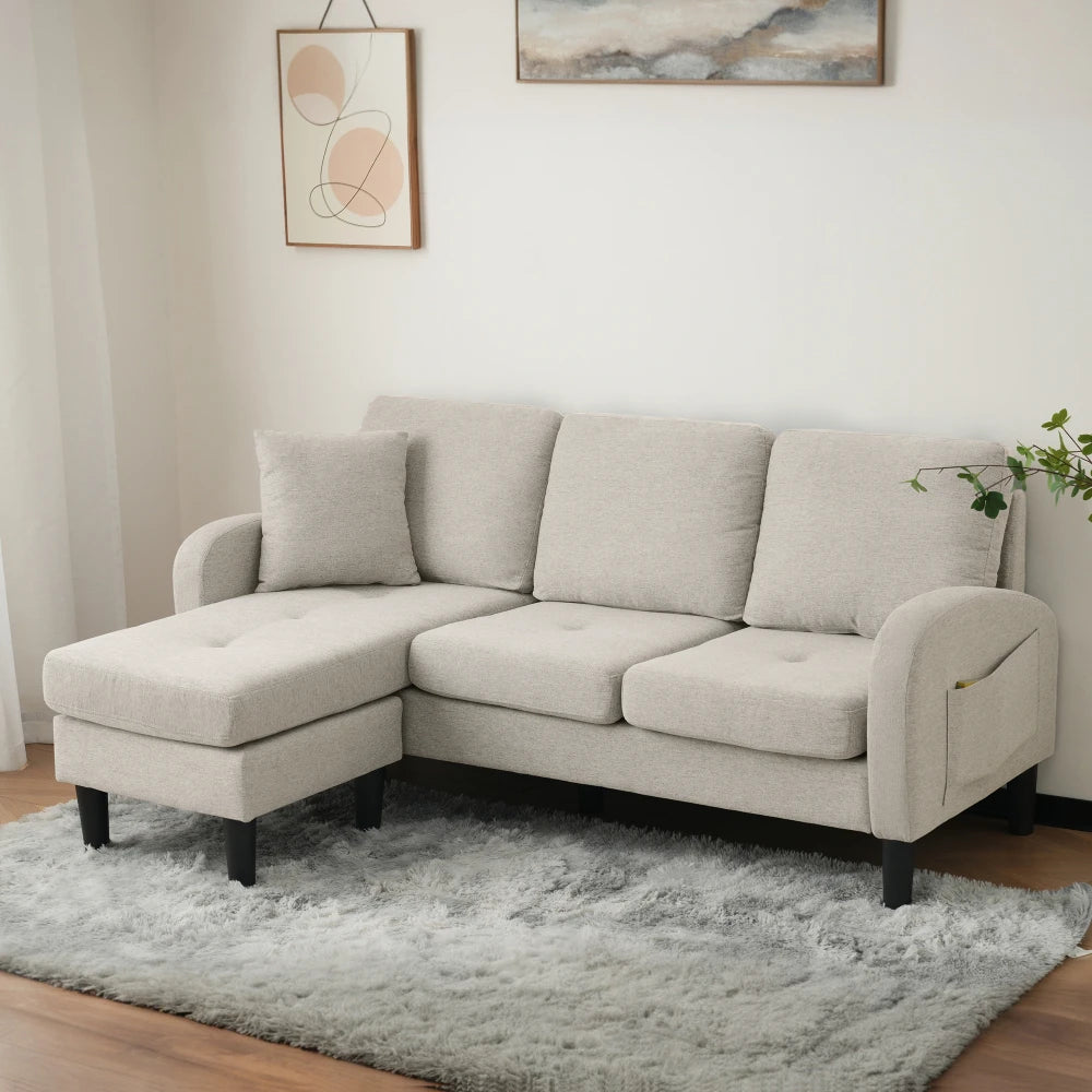Canapé d'Angle Ye avec Méridienne Lin Coton 166x118cm – Confort Respirant & Modulaire