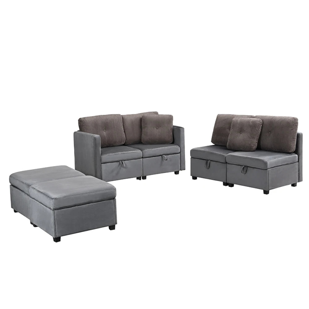 Canapé Modulaire en U avec Espace de Rangement – Velours & Cordon, Confort Haute Densité
