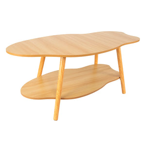 Table Basse en Bois Style Nuage 100x50cm – Chaleureuse avec Étagère de Rangement