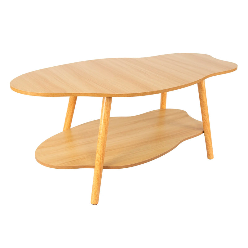 Table Basse en Bois Style Nuage 100x50cm – Chaleureuse avec Étagère de Rangement