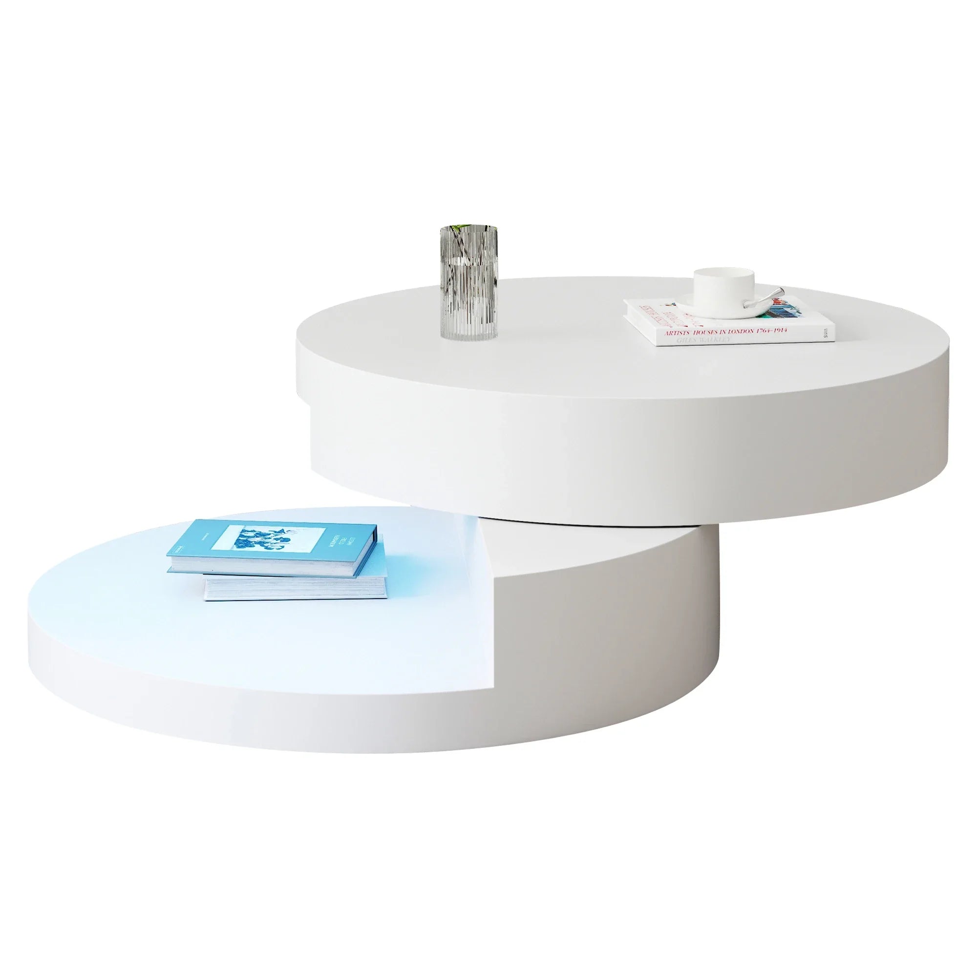 Table Basse Ronde Blanche Pivotante 360° avec LED – Design Cylindrique Moderne 70x70cm