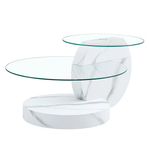 Table Basse Verre Multi-Niveaux Effet Marbre Blanc – Design Minimaliste Élégant