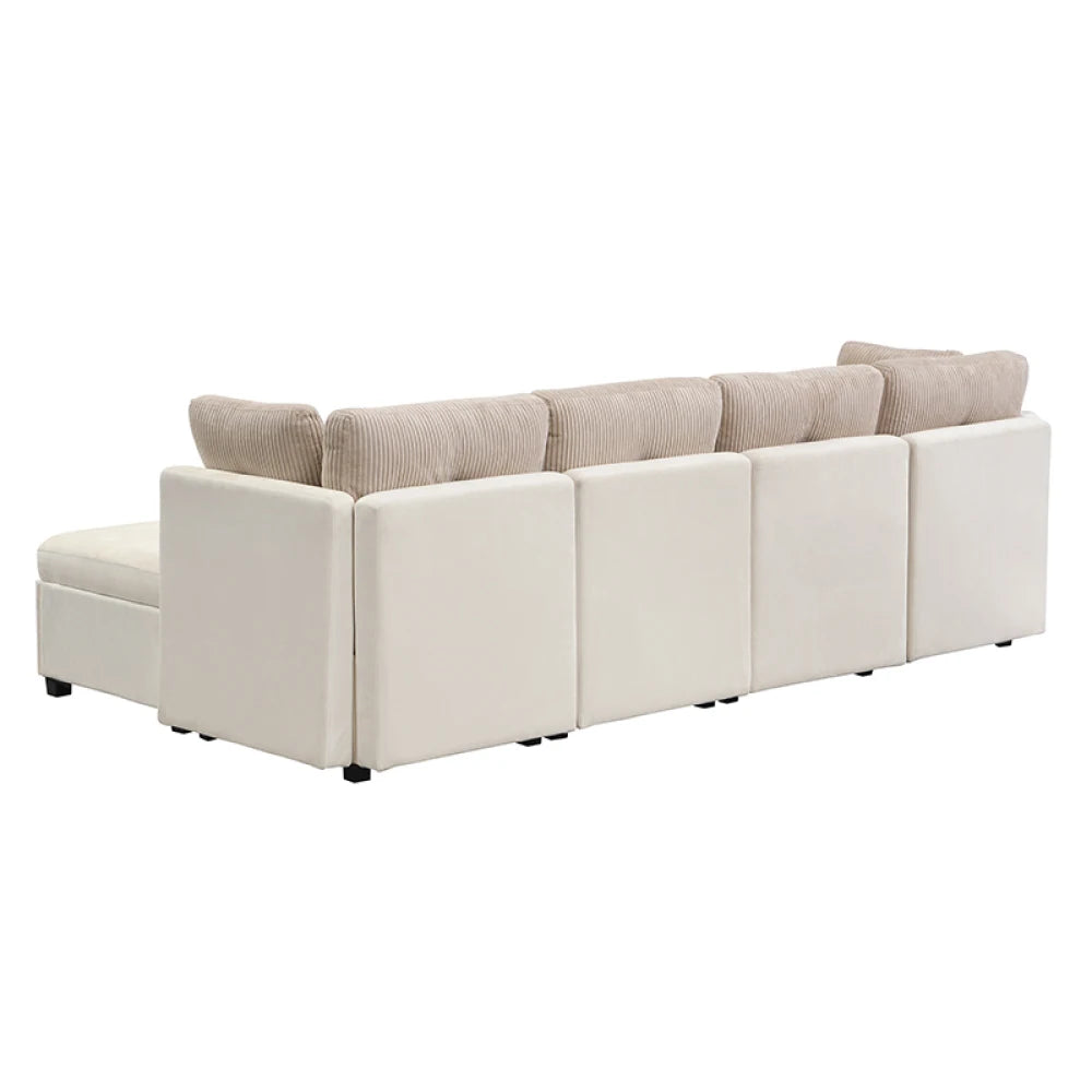 Canapé Modulaire en U avec Espace de Rangement – Velours & Cordon, Confort Haute Densité