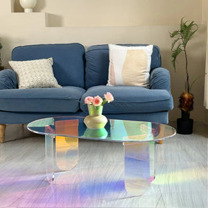 Table Basse Acrylique Transparente Irisée – Légère et Idéale pour Petit Salon