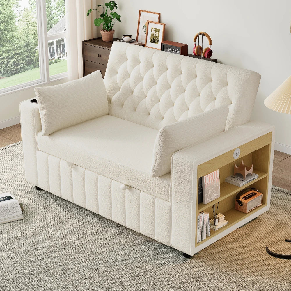 Canapé-Lit Pliant PINGGO Multifonction avec Rangement, USB & Porte-Gobelet – Gain de Place
