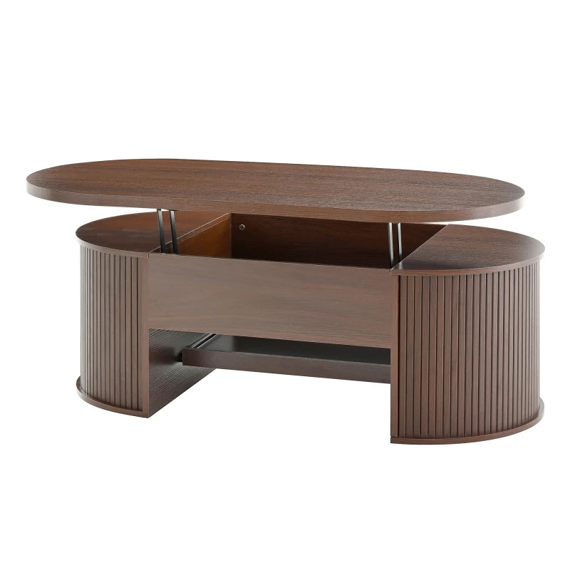 Table Basse Relevable en Bois Courbé avec Étagère Coulissante – Design Chaleureux Multifonction