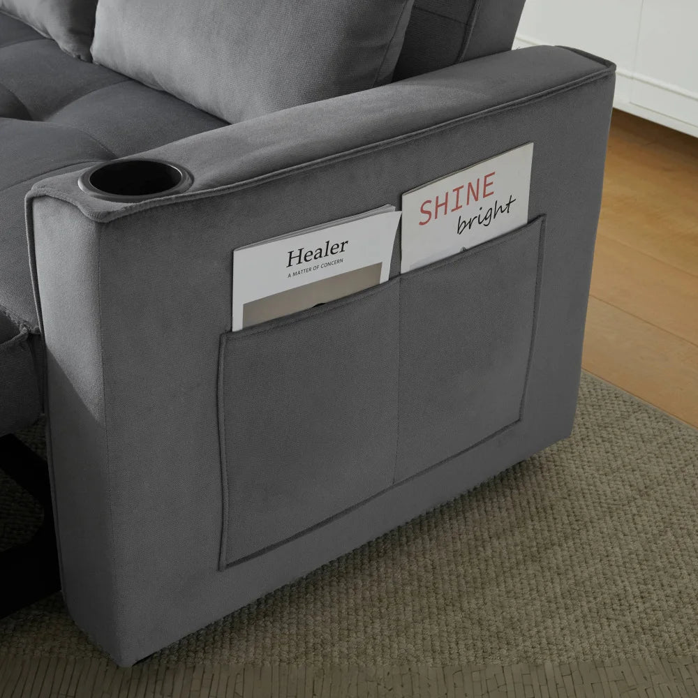 Canapé Convertible Pliable en L avec Porte-Gobelets & Coussins – Confort au Quotidien