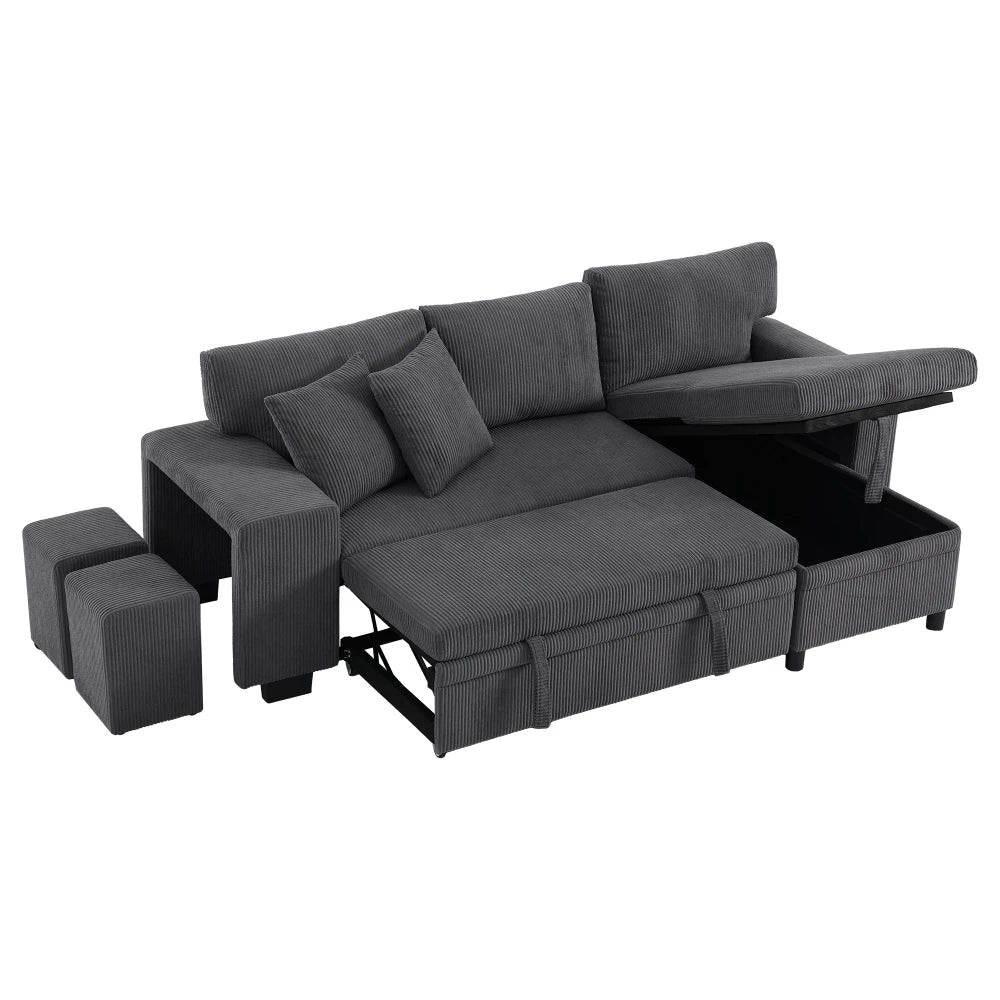 Canapé d'Angle Convertible PINGGO 3 Places avec USB & Étagères Latérales – Fonctionnel & Confortable