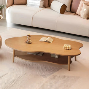 Table Basse en Bois Style Nuage 100x50cm – Chaleureuse avec Étagère de Rangement
