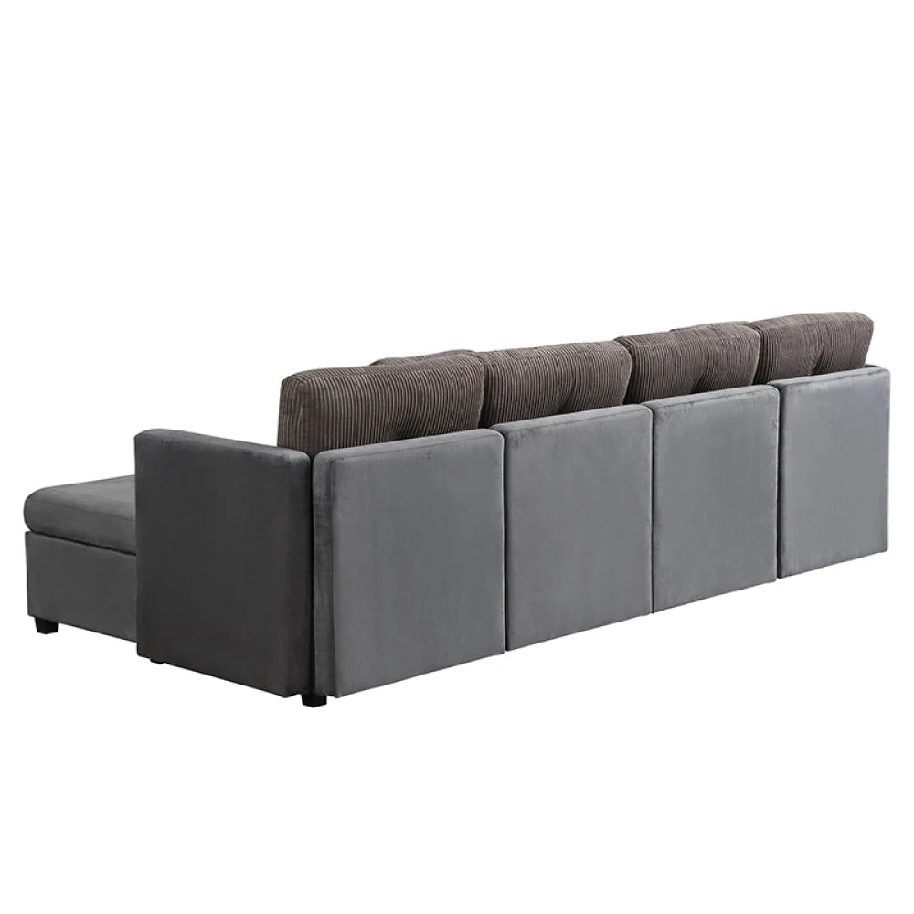 Canapé Modulaire en U avec Espace de Rangement – Velours & Cordon, Confort Haute Densité