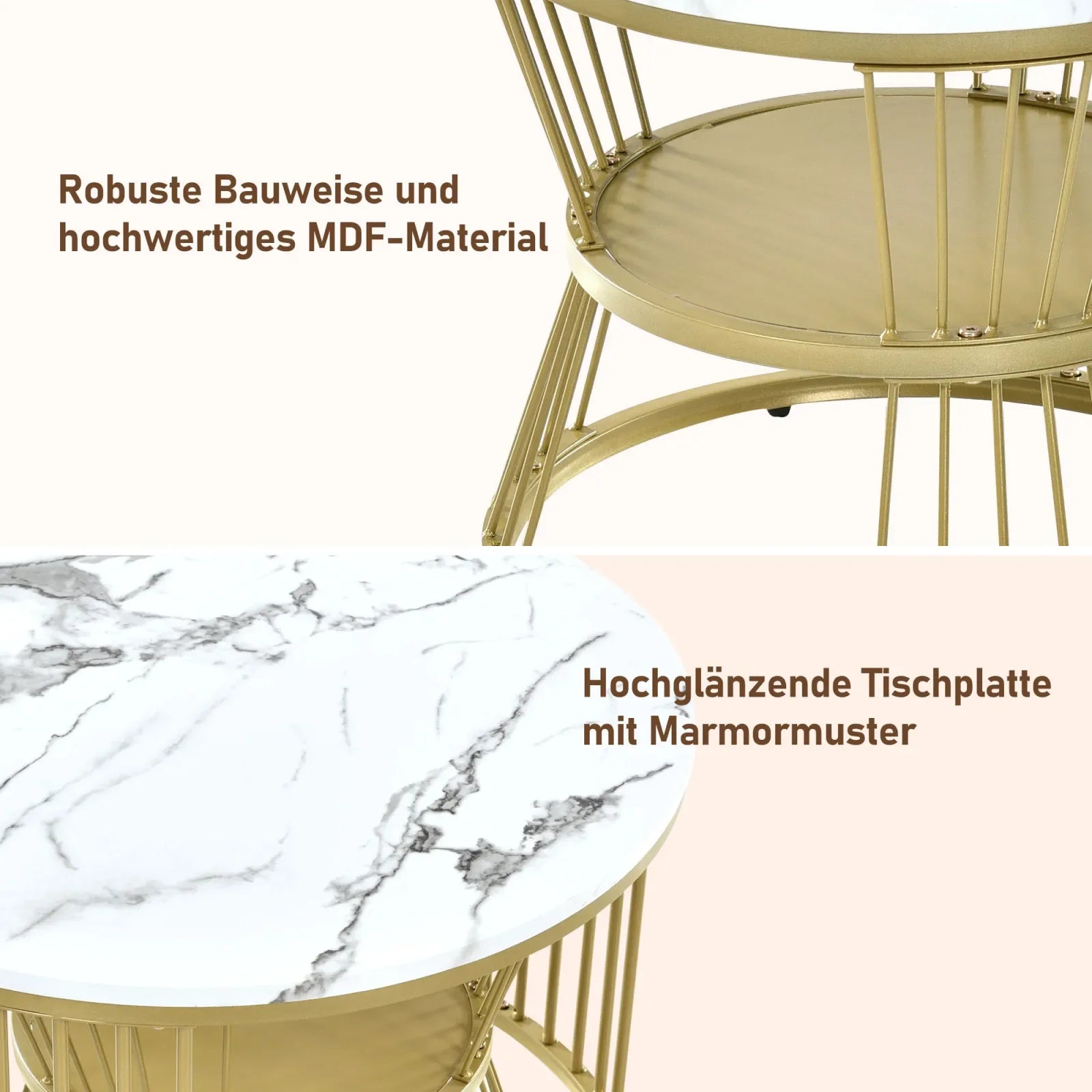 Duo de Tables Gigognes Marbre & Laiton Doré – Élégance Intemporelle pour Salon Cocooning