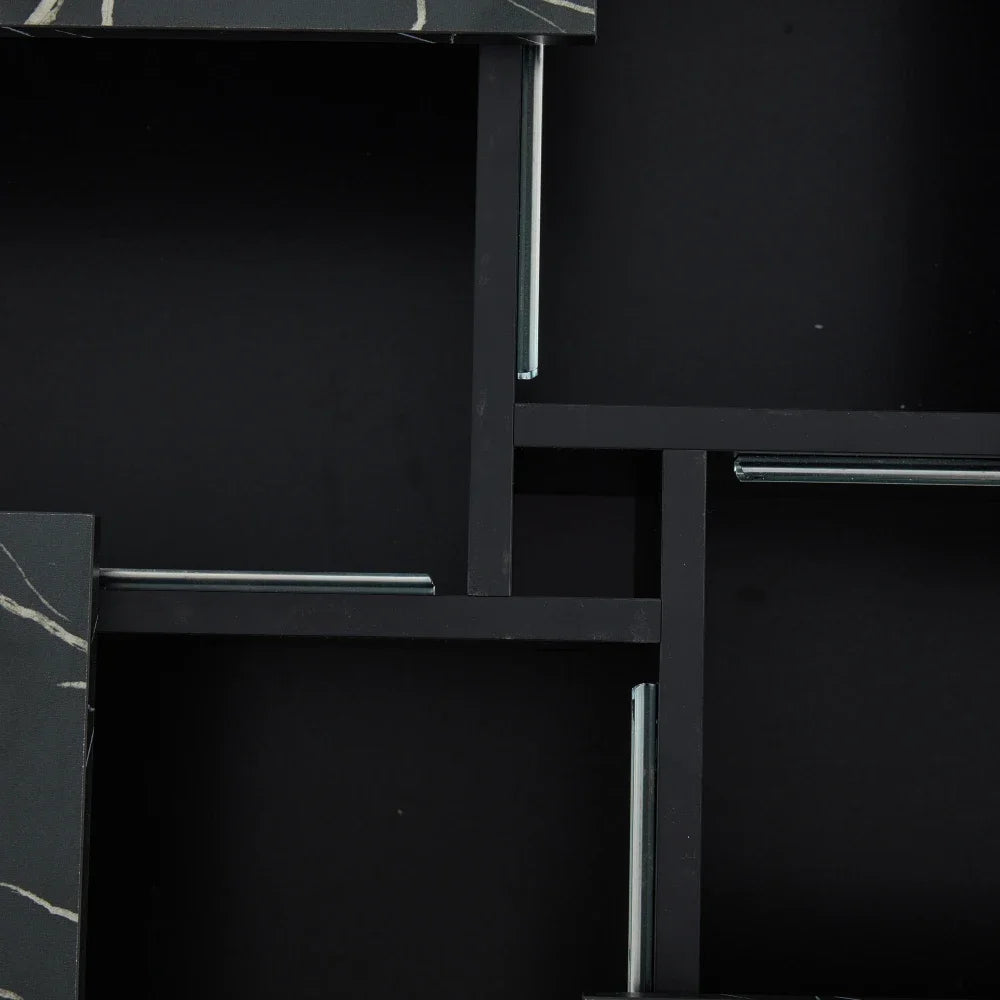 Table Basse Carrée Noire 90x90cm à 4 Tiroirs – Plateau Coulissant, Design Marbré Chic