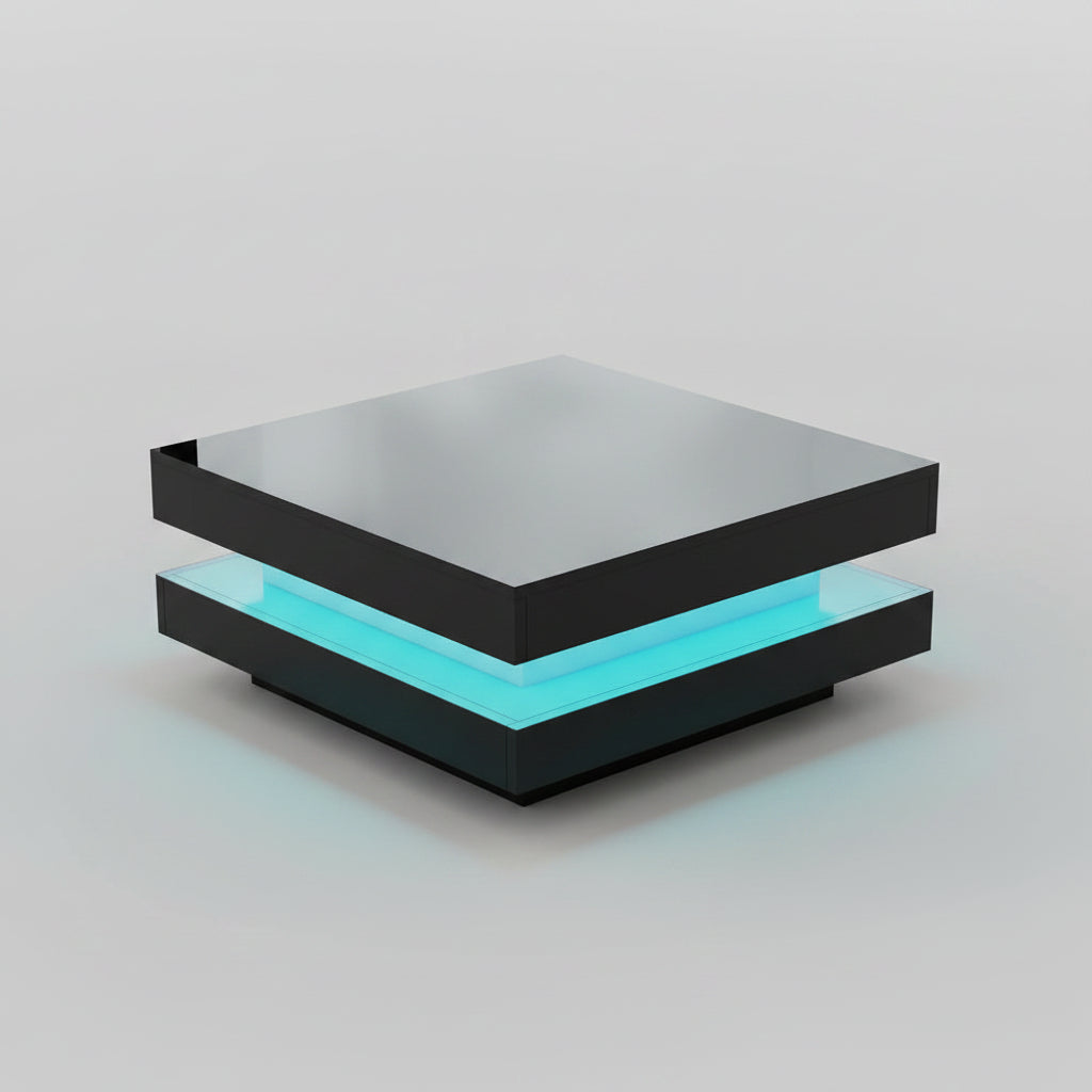 Table Basse Carrée Noire LED Multicolores 70x70cm – Design Moderne pour Salon Contemporain