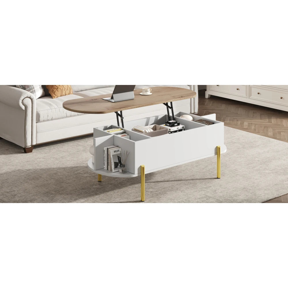 Table Basse Ajustable en Hauteur 120x50cm avec 7 Espaces de Rangement – Praticité Familiale