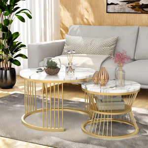 Duo de Tables Gigognes Marbre & Laiton Doré – Élégance Intemporelle pour le Salon