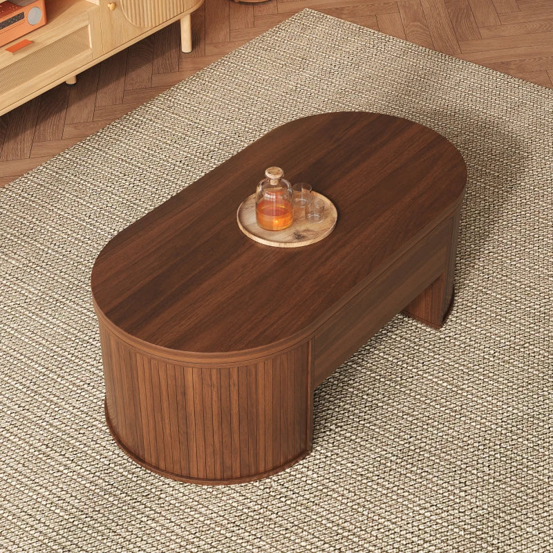 Table Basse Relevable en Bois Courbé avec Étagère Coulissante – Design Chaleureux Multifonction