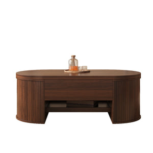Table Basse Relevable en Bois Courbé – Étagère Coulissante, Design Chaleureux