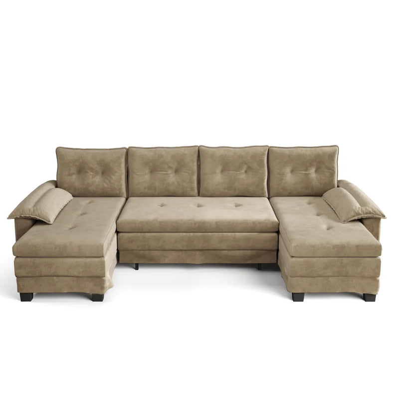 Canapé Convertible en U 278cm Camel – Grand Confort Familial avec Port USB