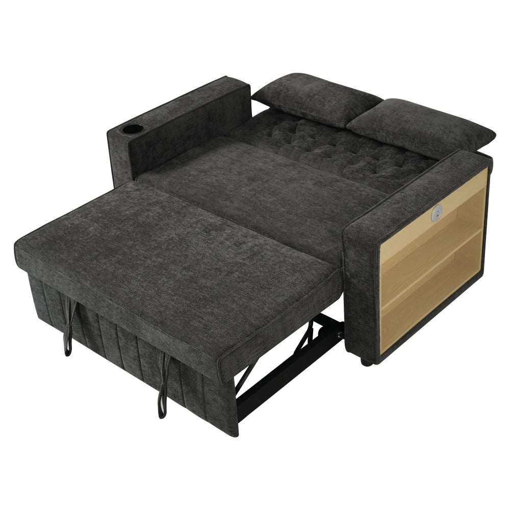 Canapé-Lit Pliant PINGGO Multifonction avec Rangement, USB & Porte-Gobelet – Gain de Place