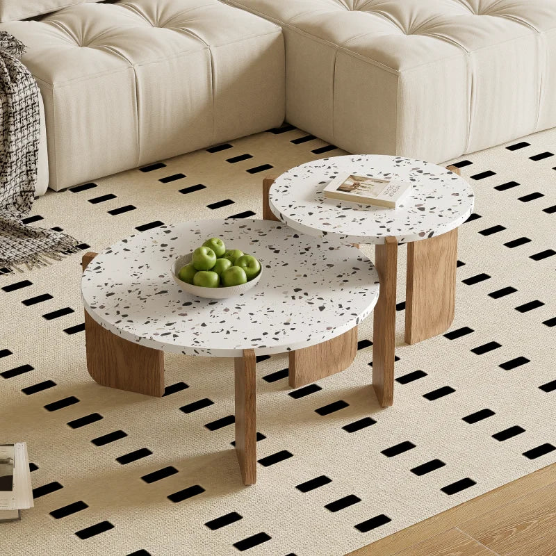 Set de 2 Tables Basses Pliantes Beige – Pratiques pour Salon, Balcon & Terrasse