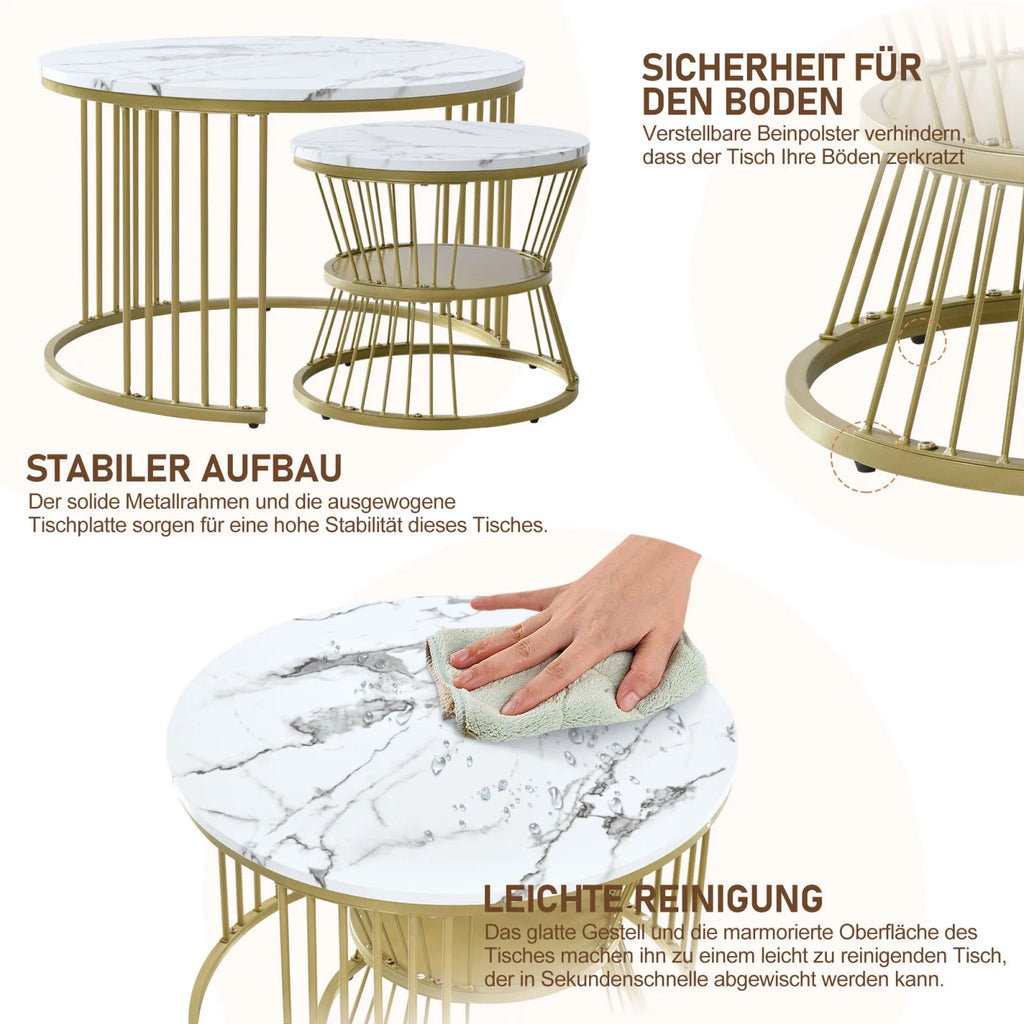 Duo de Tables Gigognes Marbre & Laiton Doré – Élégance Intemporelle pour Salon Cocooning