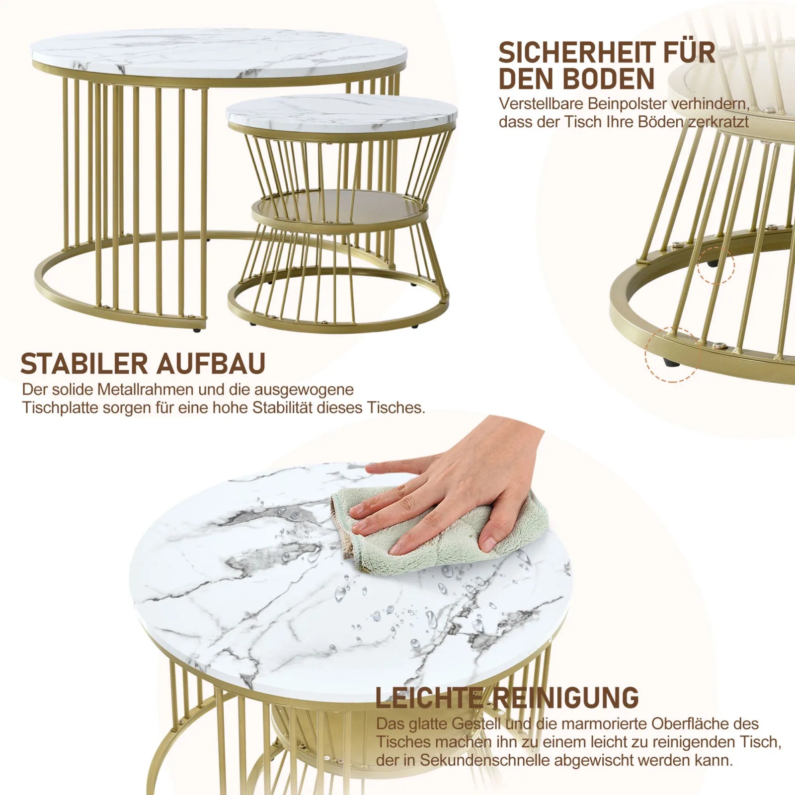 Duo de Tables Gigognes Marbre & Laiton Doré – Élégance Intemporelle pour Salon Cocooning