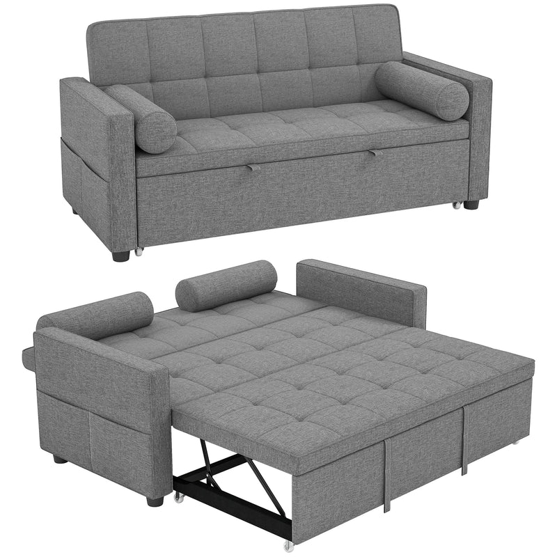 Canapé Convertible 3-en-1 Gris – Lit Gigogne Double pour Recevoir Facilement