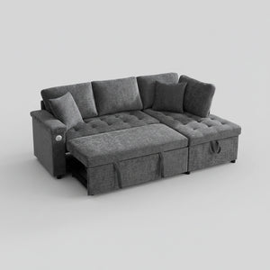 Canapé d'Angle Convertible 3-4 Places Chenille Gris Foncé – Coffre de Rangement & USB