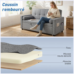 Canapé Convertible 3-en-1 Gris – Lit Gigogne Double pour Recevoir Facilement