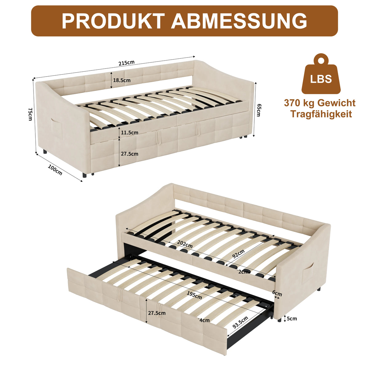Canapé-Lit Velours Crème 90x200cm – Design Nordique avec Rangement