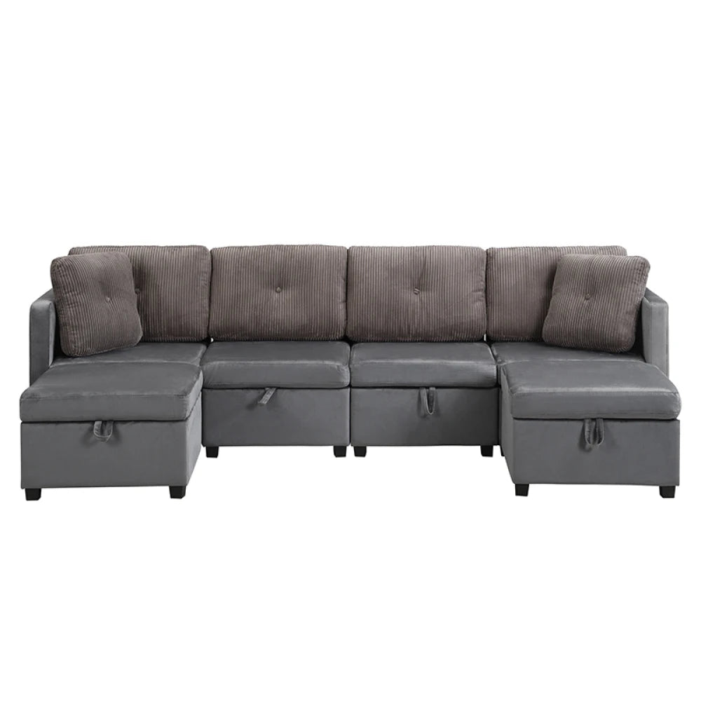 Canapé Modulaire en U avec Espace de Rangement – Velours & Cordon, Confort Haute Densité
