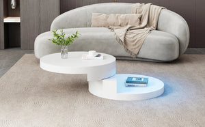 Table Basse Ronde Blanche Pivotante 360° 70x70cm – Design Moderne avec LED