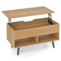 Table Basse Relevable 80cm Bois Naturel – Compartiment Caché & Étagères de Rangement