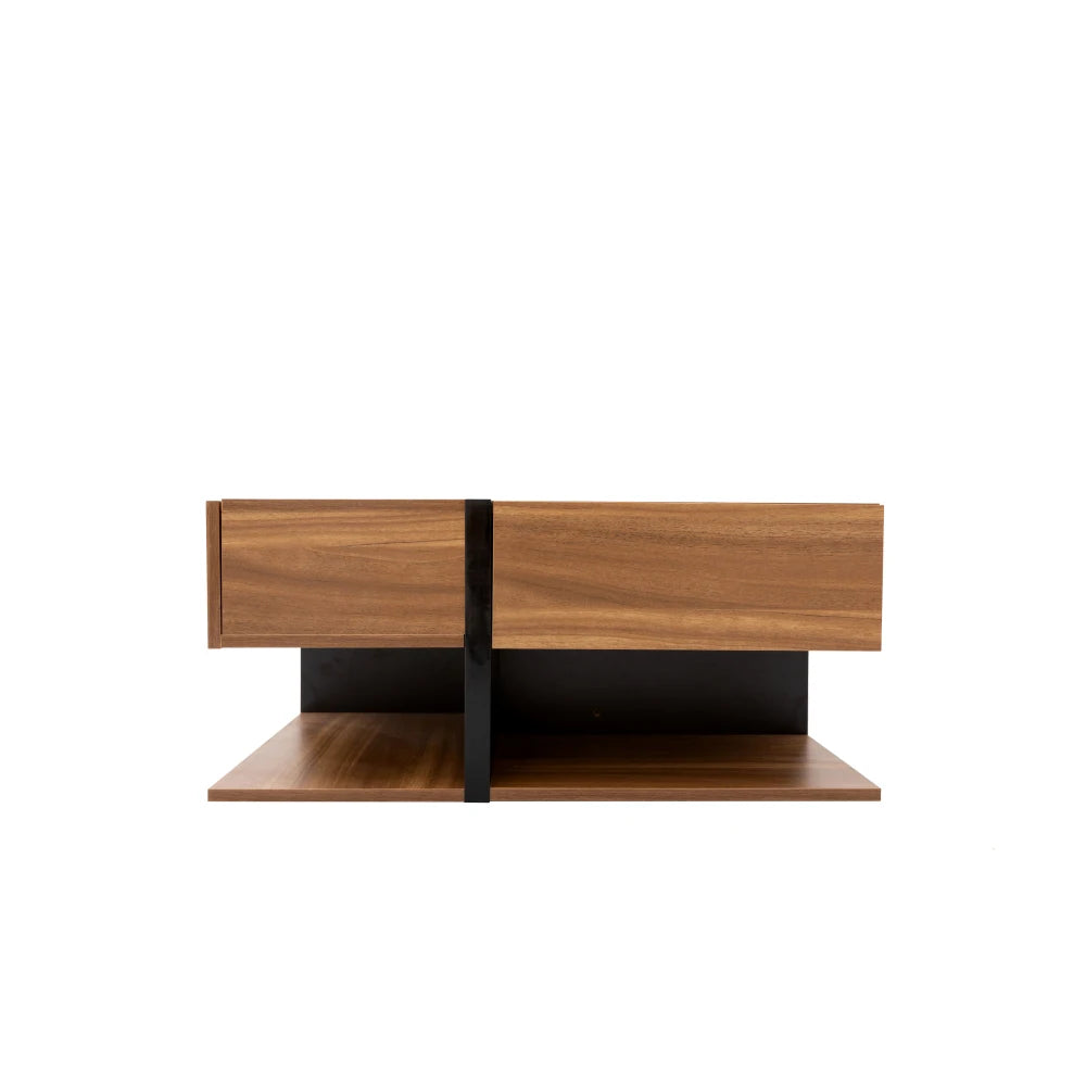 Table Basse PINGGO 78x78cm avec 4 Tiroirs – Design Graphique & Rangement Généreux