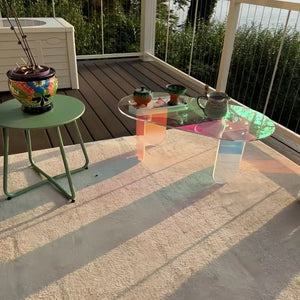 Table Basse Acrylique Transparente Irisée – Légère et Idéale pour Petit Salon