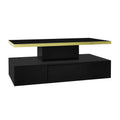 Table Basse PINGGO Haute Brillance avec Tiroirs & LED – 2 Niveaux de Rangement