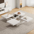 Table Basse Carrée Noire 90x90cm à 4 Tiroirs – Plateau Coulissant, Design Marbré Chic