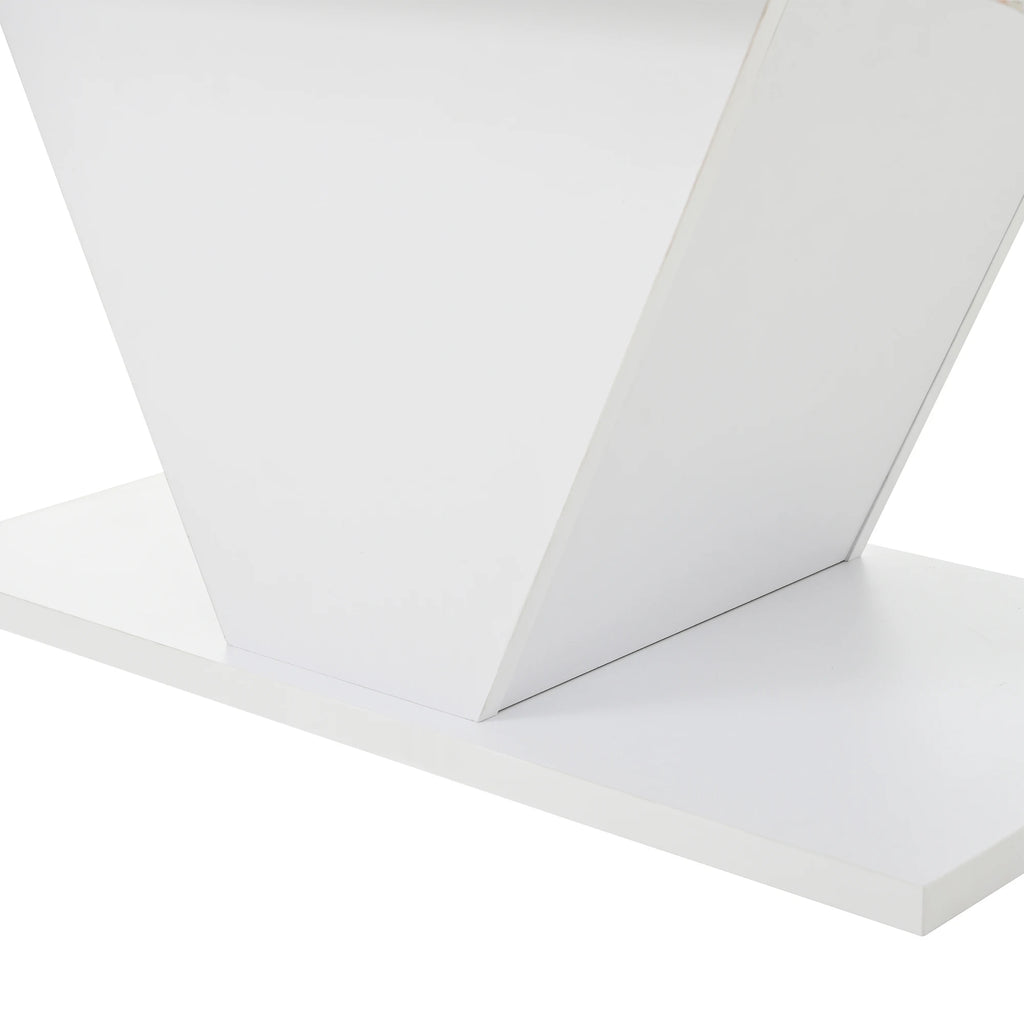 Table Basse Design Blanc Brillant Forme en V avec LED – Pièce Sculpturale pour Salon Moderne