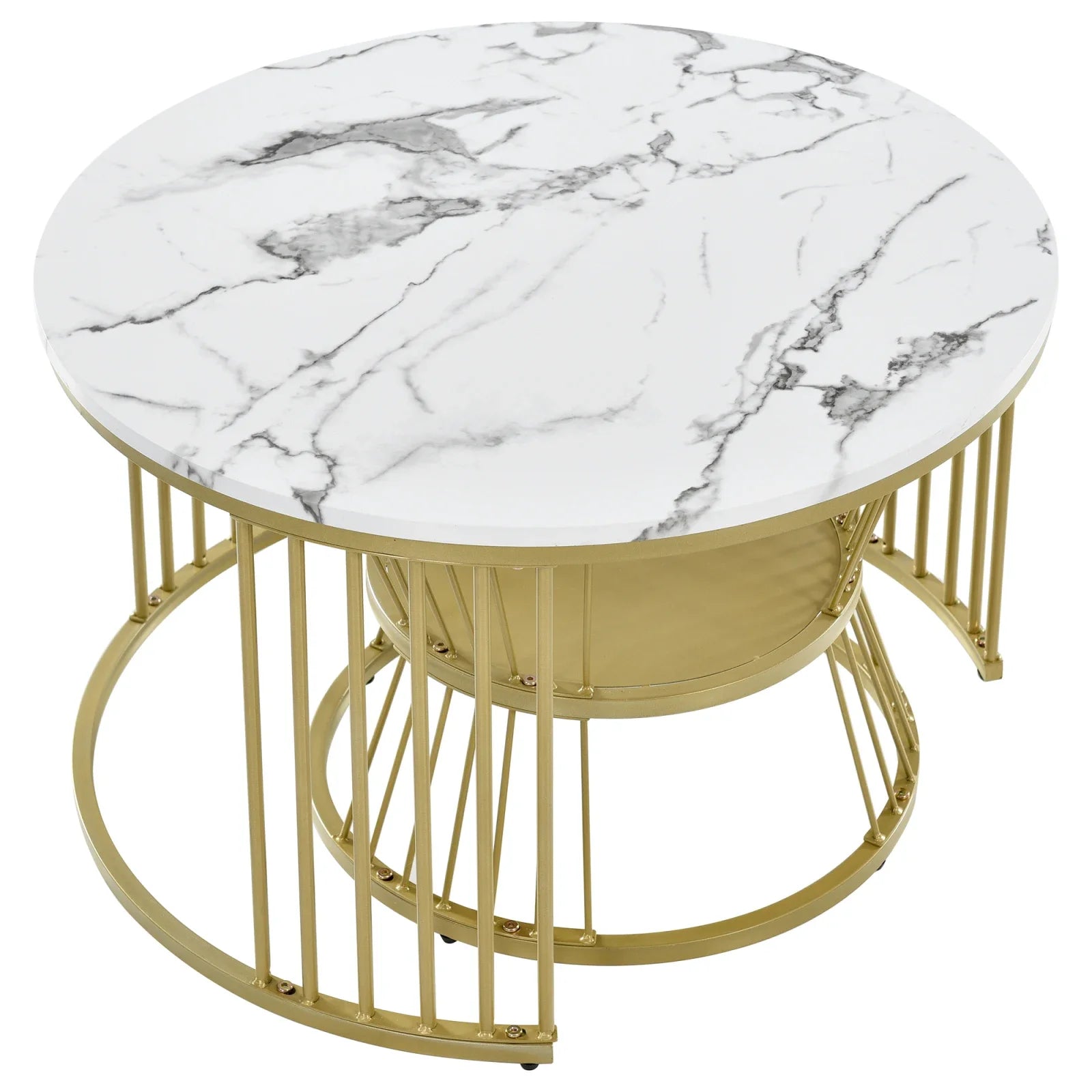Duo de Tables Gigognes Marbre & Laiton Doré – Élégance Intemporelle pour Salon Cocooning