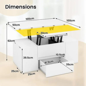 Table Basse Relevable Blanche avec 4 Tabourets – Idéale pour Recevoir vos Invités