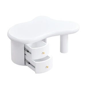 Table Basse Blanche Forme Originale – 2 Tiroirs, Gain de Place