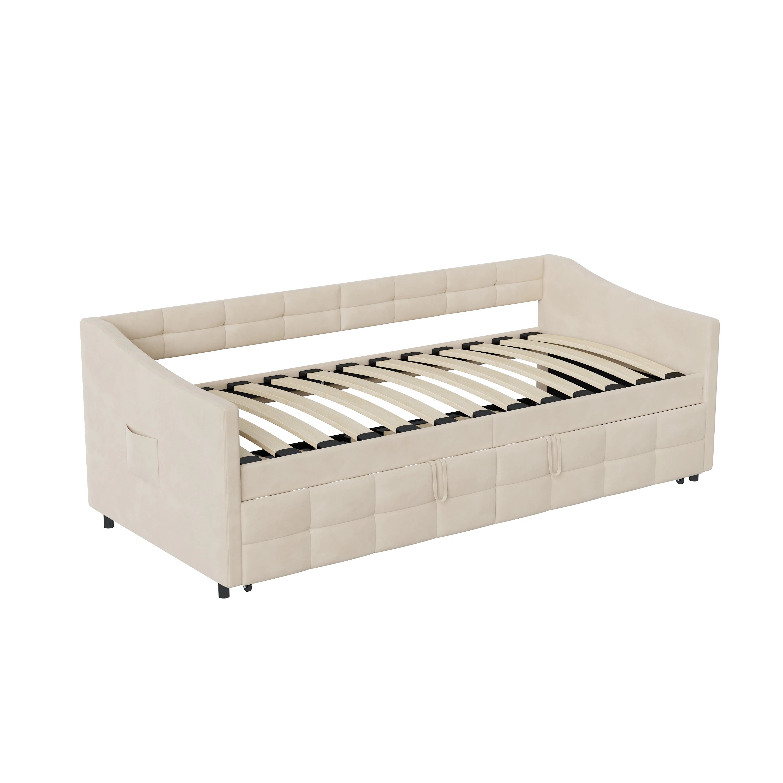 Canapé-Lit Superaly Velours Crème 90x200cm avec Rangement – Design Nordique Minimaliste