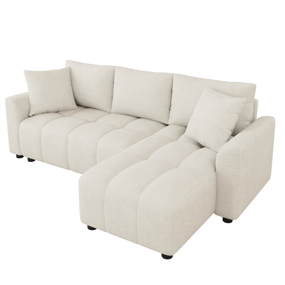 Canapé d'Angle Convertible en L Chenille avec 2 Coussins Décoratifs – Confort Élégant Salon