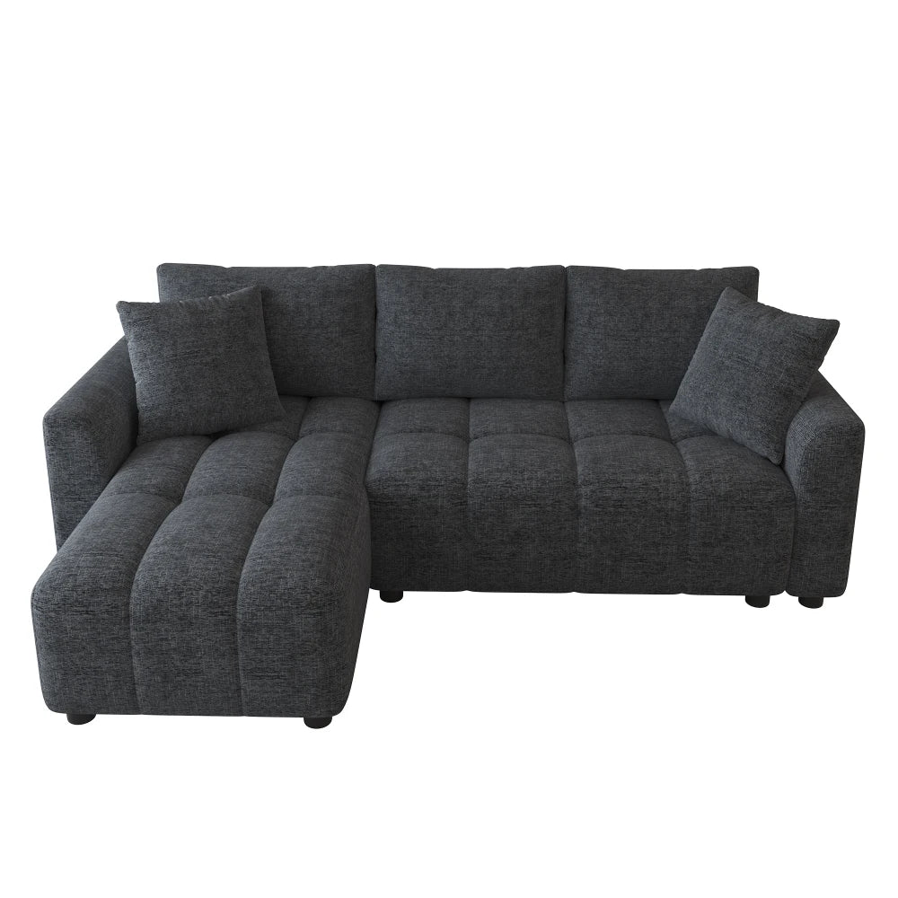 Canapé d'Angle Convertible en L Chenille avec 2 Coussins Décoratifs – Confort Élégant Salon