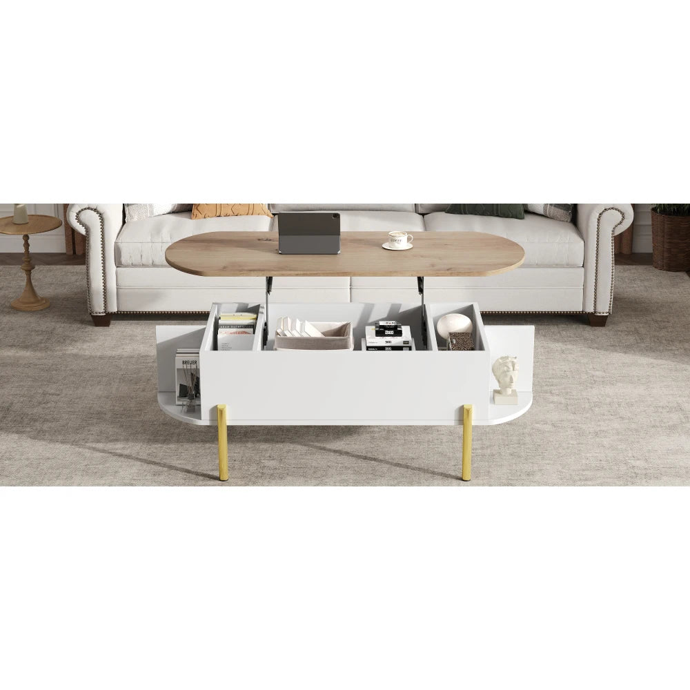 Table Basse Ajustable en Hauteur 120x50cm avec 7 Espaces de Rangement – Praticité Familiale