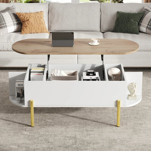 Table Basse Ajustable en Hauteur 120x50cm – 7 Espaces de Rangement pour la Famille