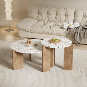 Set de 2 Tables Basses Pliantes Beige – Pratiques en Intérieur comme en Extérieur