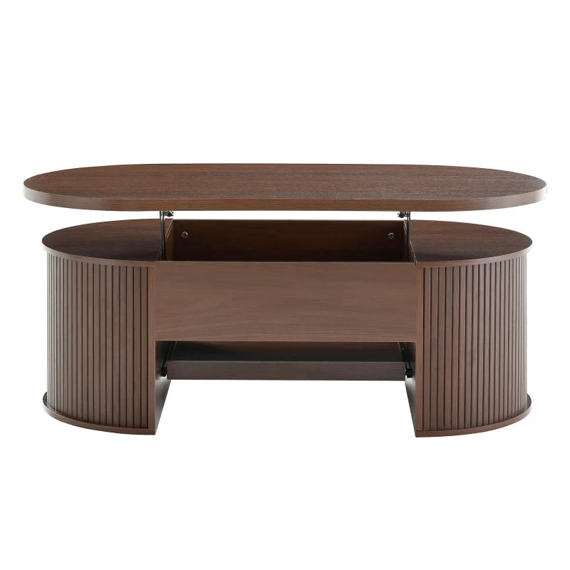 Table Basse Relevable en Bois Courbé avec Étagère Coulissante – Design Chaleureux Multifonction
