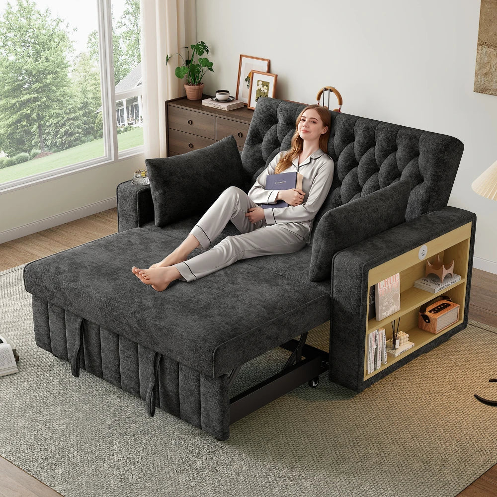 Canapé-Lit Pliant PINGGO Multifonction avec Rangement, USB & Porte-Gobelet – Gain de Place